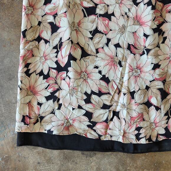 Vintage 90s Silk Floral Midi Skirt Size L 12P Pink Black Layered Grunge Whimsy - Picture 3 of 6